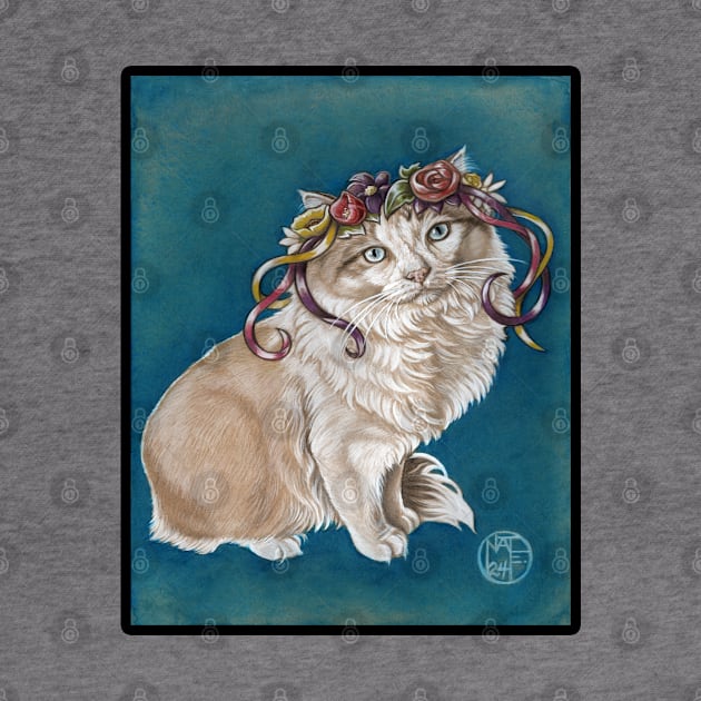 Kitty in Flower Crown - Black Outlined Version by Nat Ewert Art